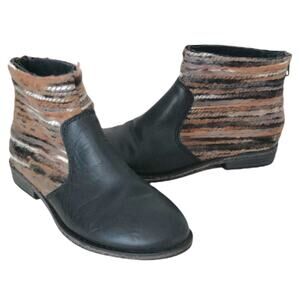 OTBT Bootie Tilton Ombré Knit Boho Leather Ankle Boots 6.5 Black Brown